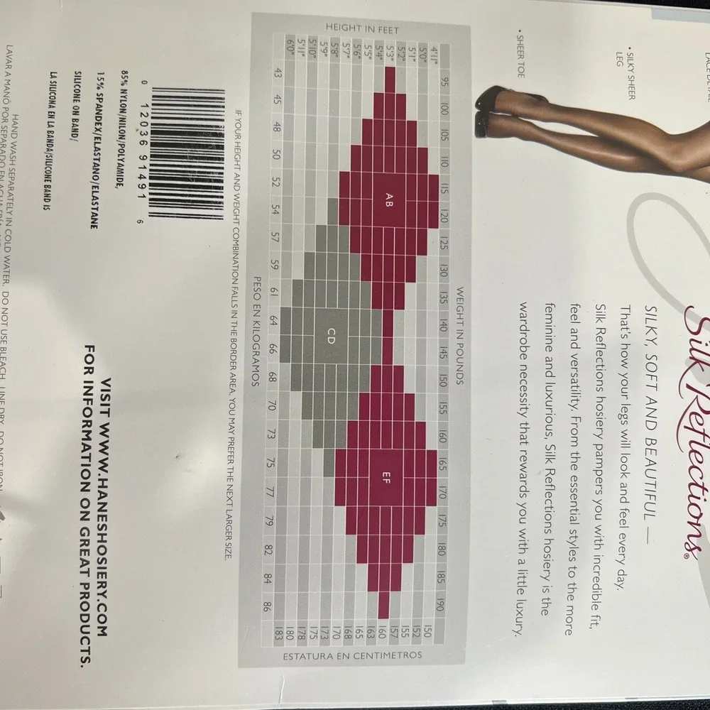 Hanes‎ Silk Reflections Lace Top Thigh Highs Barely There Sheer Toe Size EF